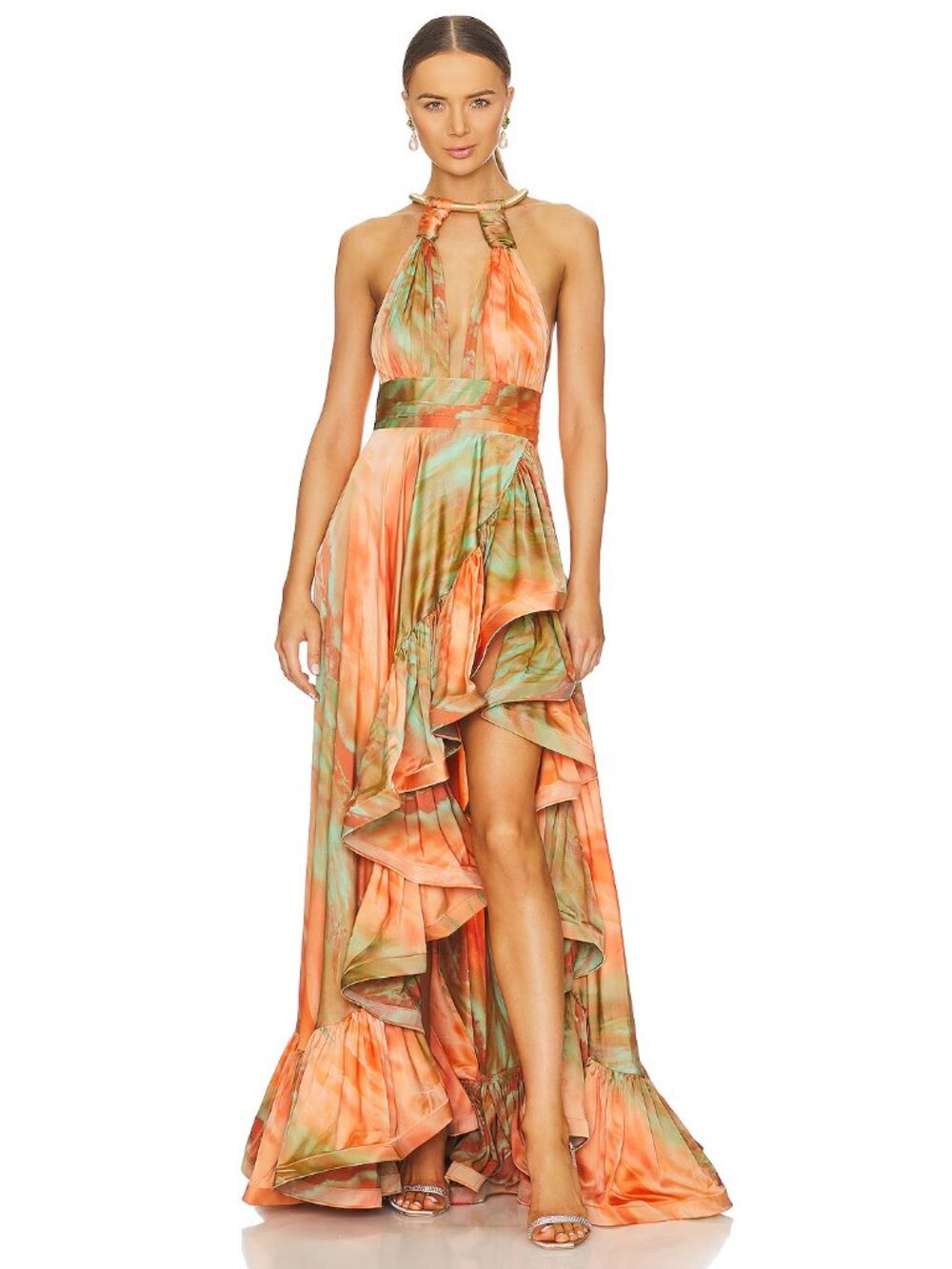 Bronx and Banco Palma Gown in Orange & Multicolor
